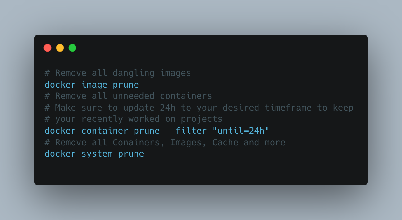 docker clean up command lines