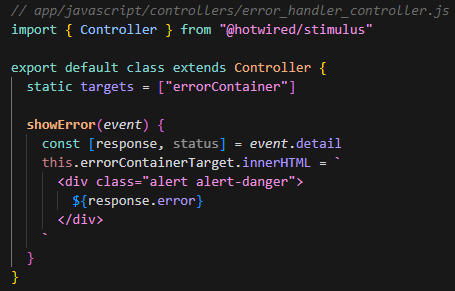 code snippet showing error handling