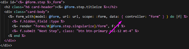 code snippet to see how we connected Stimulus controllers