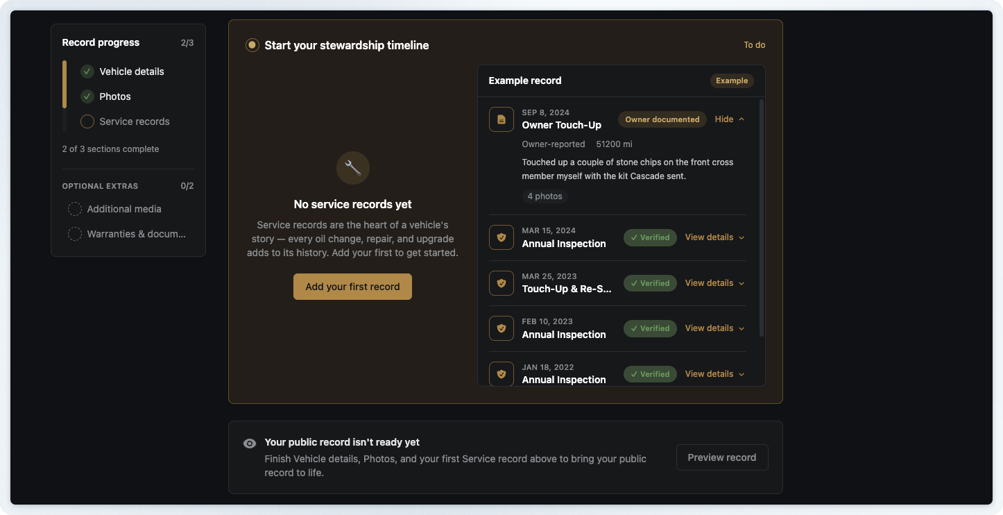 Redesigned stewardship timeline