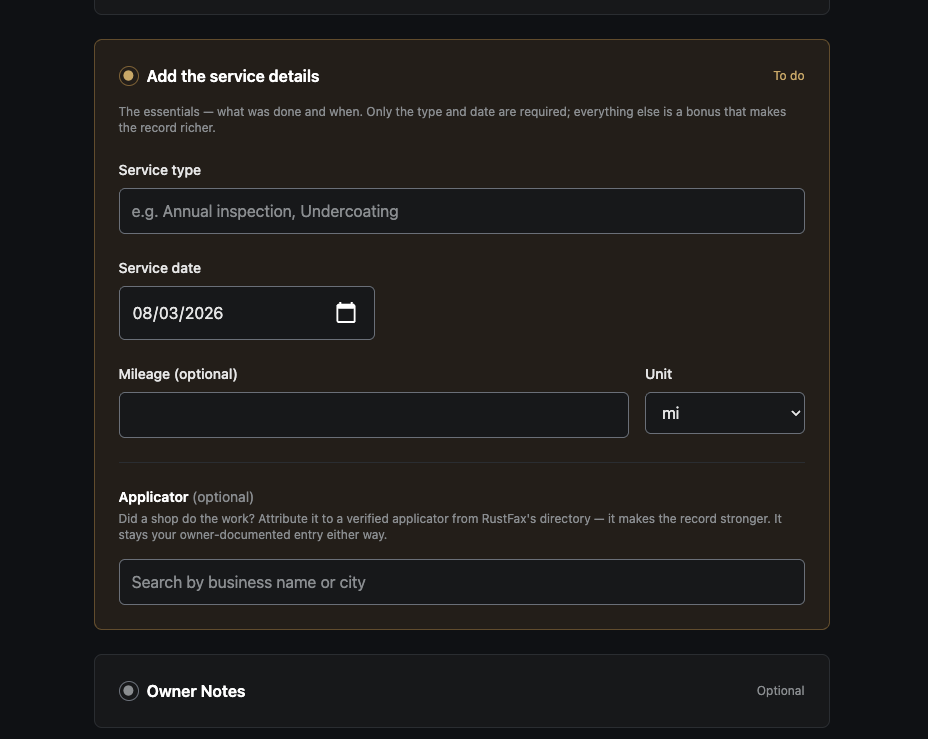 add service details screenshot