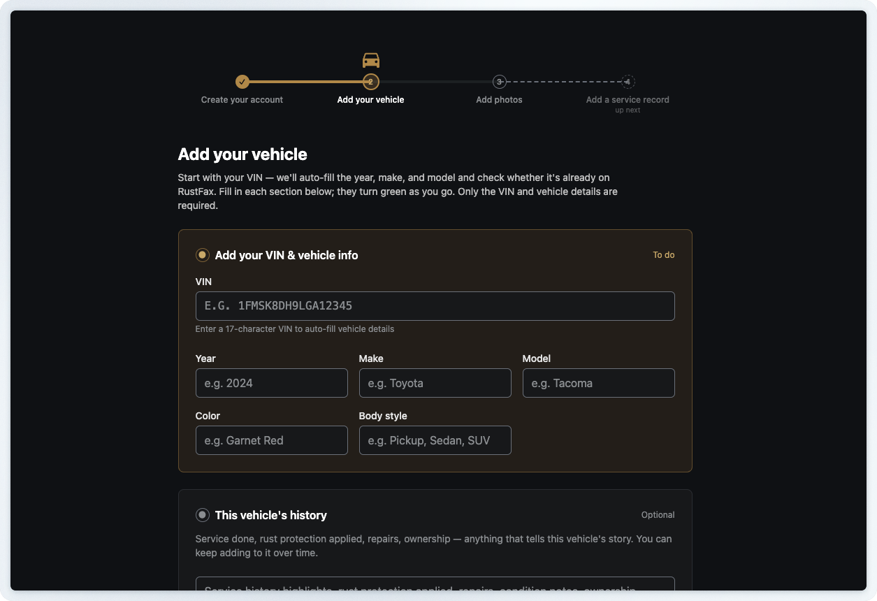 Redesigned add-vehicle step