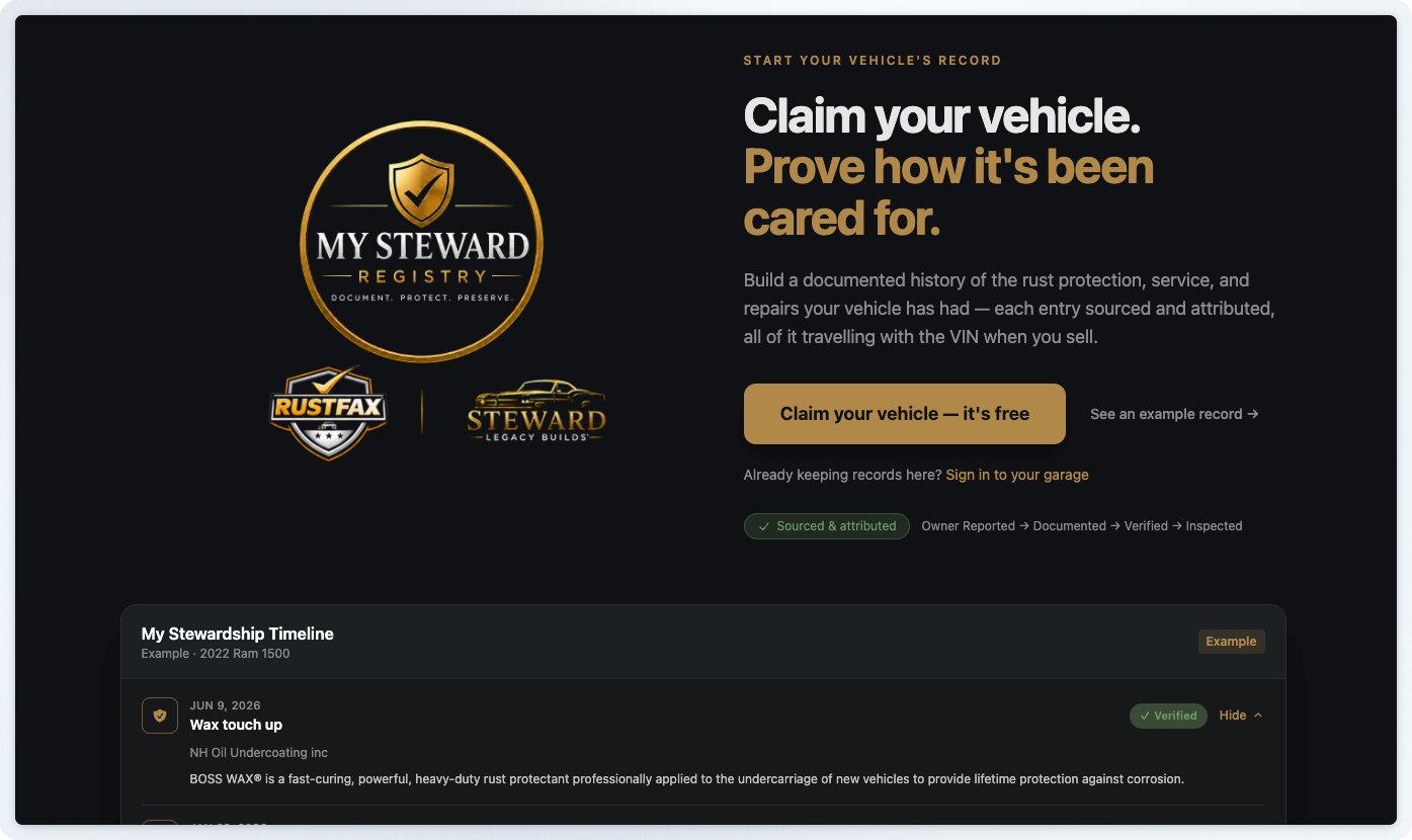 The My Steward Registry homepage