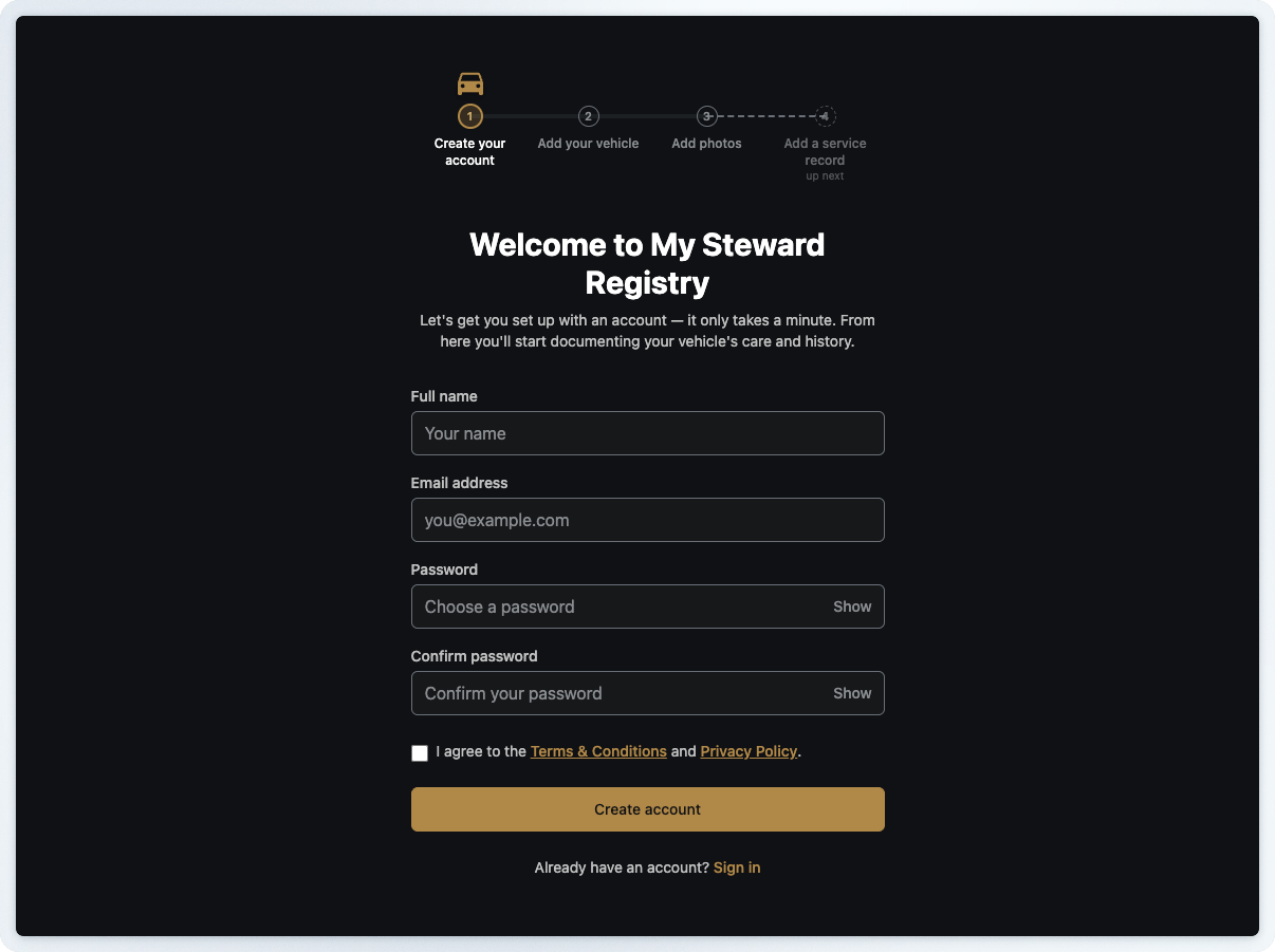 Account creation screen